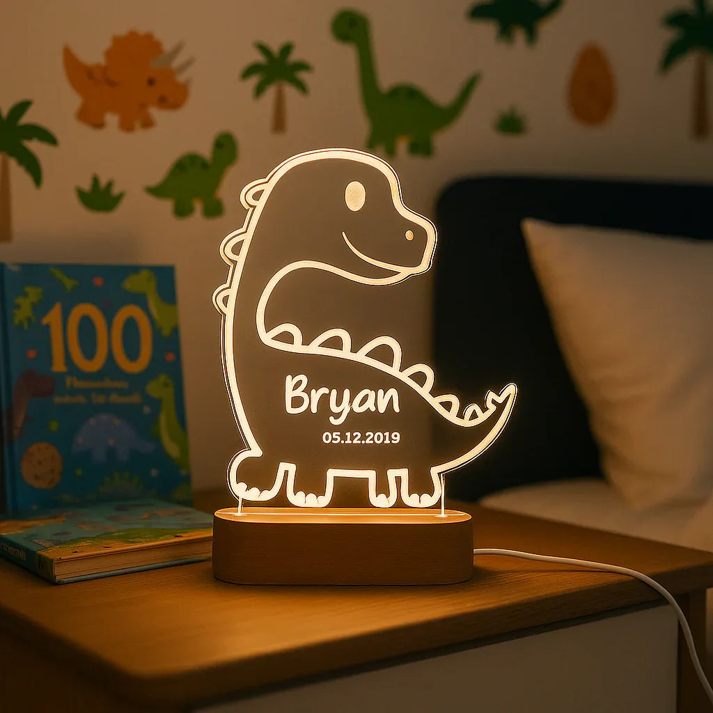 Personalized Allosaurus Dinosaur Night Light for Kids Custom Name Bedside Lamp - Custom Table Lamps