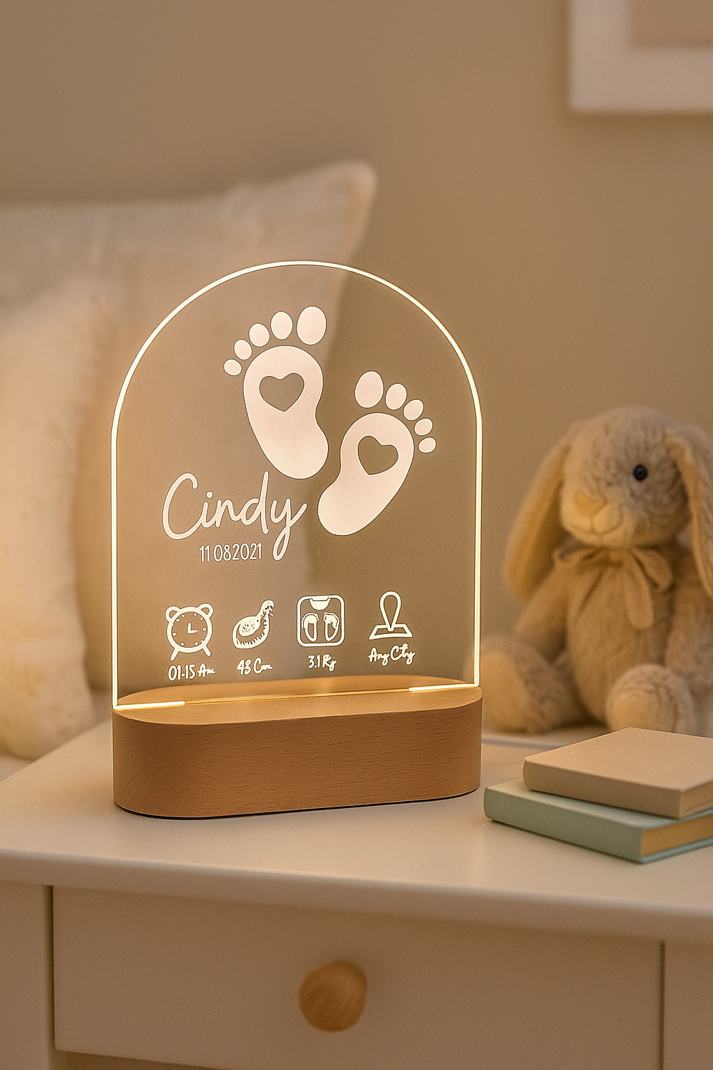 Personalized baby lamp with birth stats