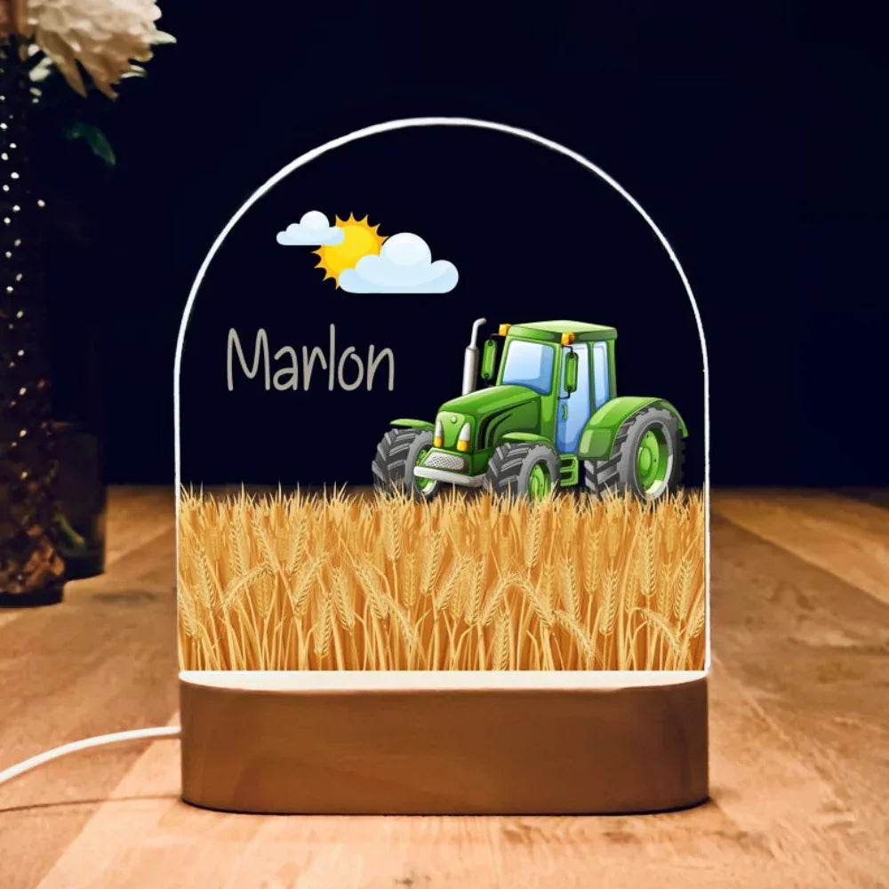 Green Tractor - Personalized Night Light - Custom Table Lamps