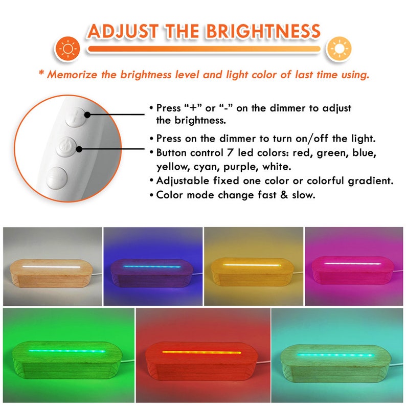 colourful name night light with wooden base