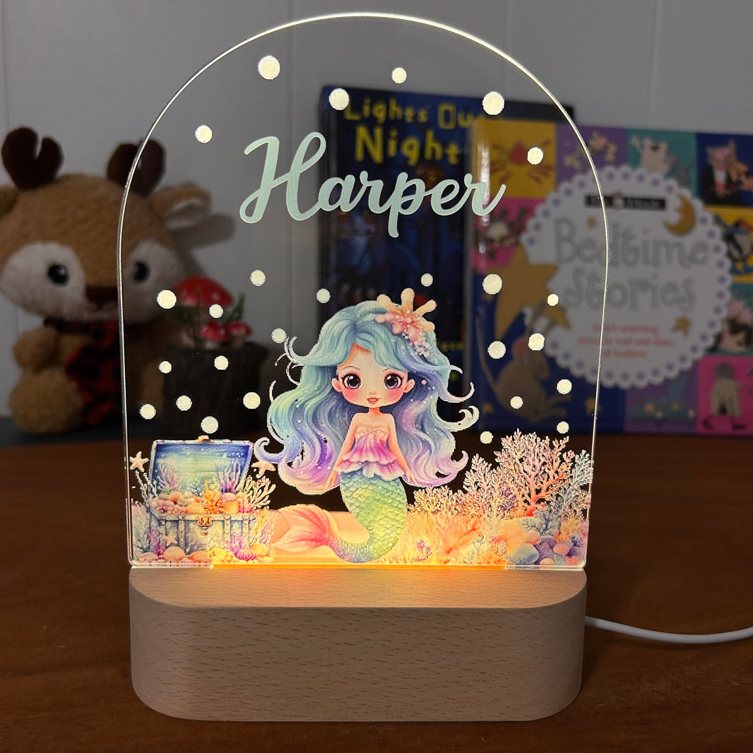Mermaid decorative acrylic personalized night lamp for kids