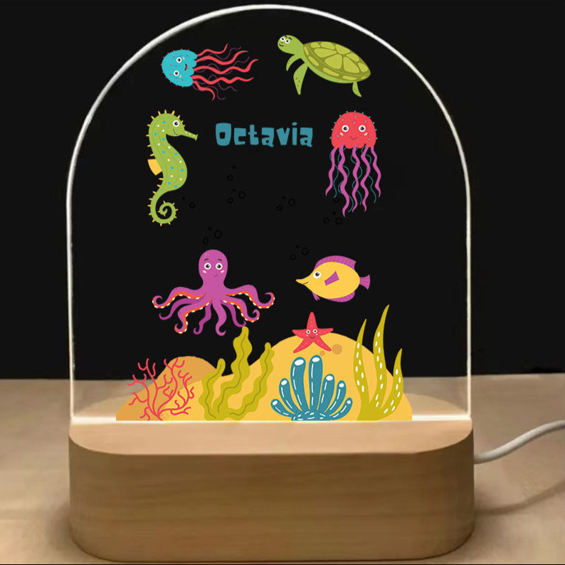 personalized night lamp for kids with name engraved and sea creature design