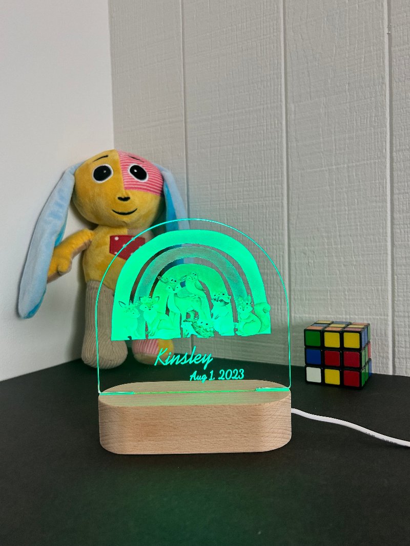 animals and rainbow personalized led night light green pg