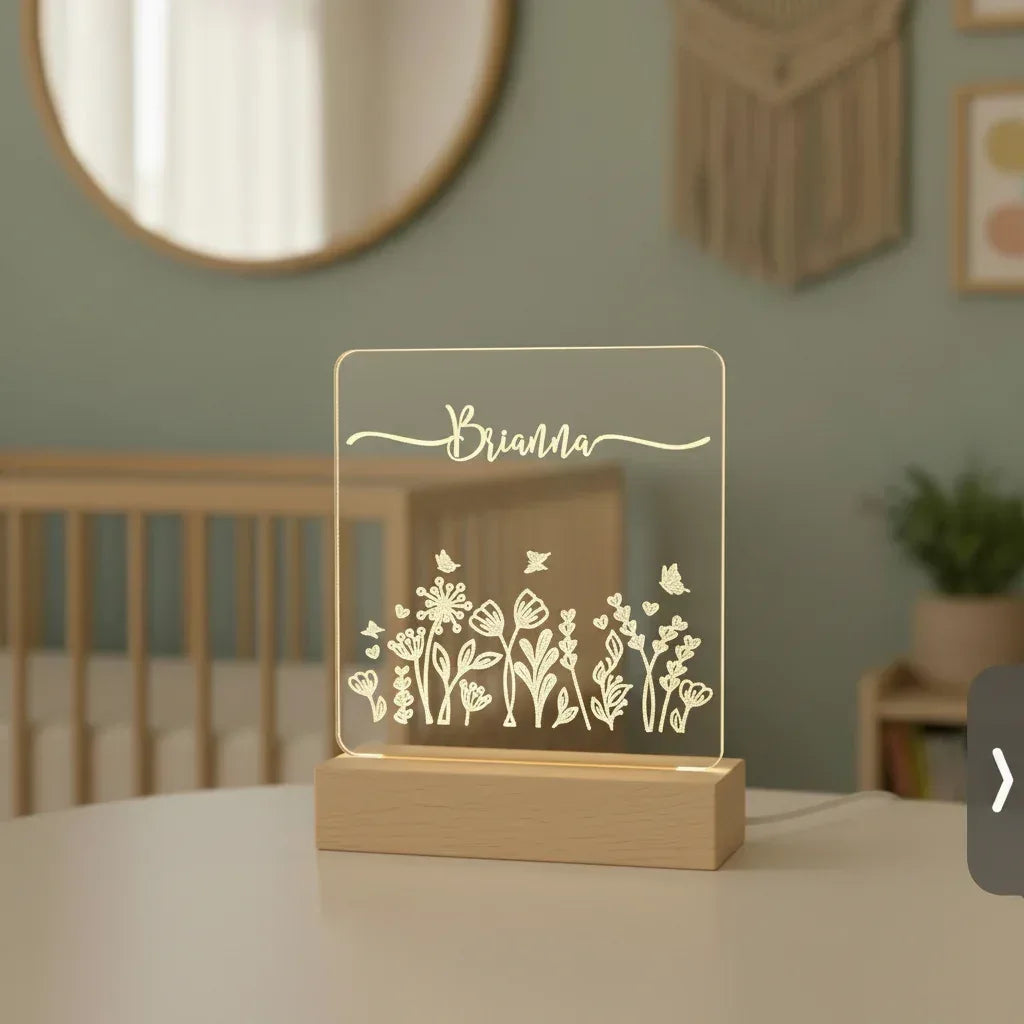 Personalized Floral Night Light for Girls' Custom Name Nursery Decor - Custom Table Lamps