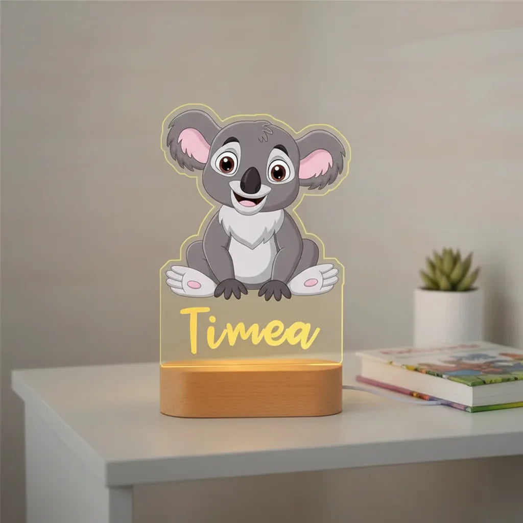 Koala Personalized Kids Animal Night Light Custom Name Acrylic Lamp for Kids Bedroom
