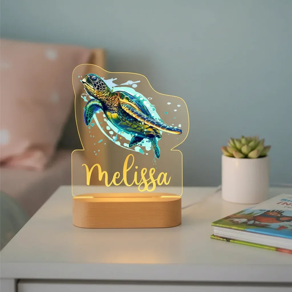Turtle Personalized Night Light Custom Name Acrylic Lamp for Baby or Kids Bedroom