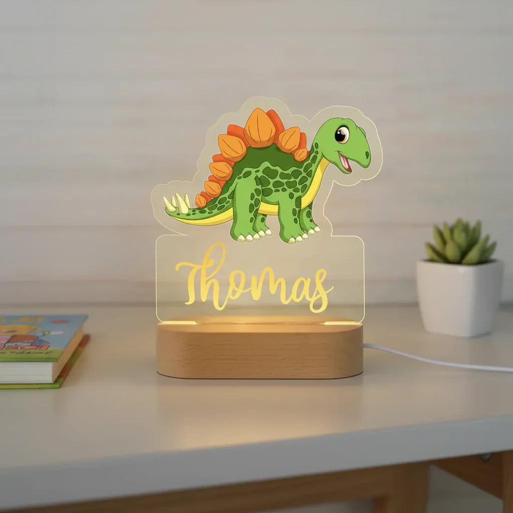 Dinosaur Personalized Night Light Custom Name Acrylic Lamp for Baby or Kids Bedroom