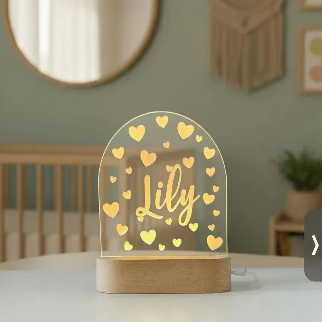 Personalized Hearts Night Light for Kids Custom Name Bedside Lamp - Custom Table Lamps