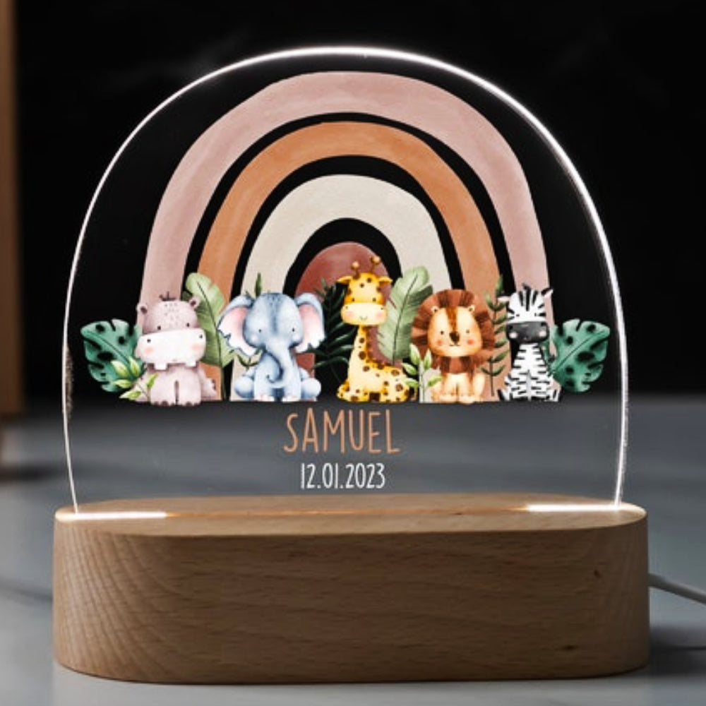 jungle animals and rainbow personalized led night light pg