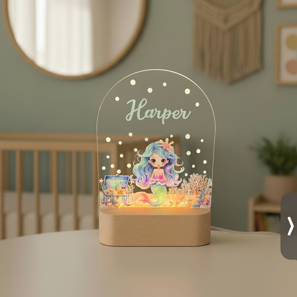 Personalized Mermaid Night Light for Kids Custom Name Bedtime & Nursery Lamp - Custom Table Lamps