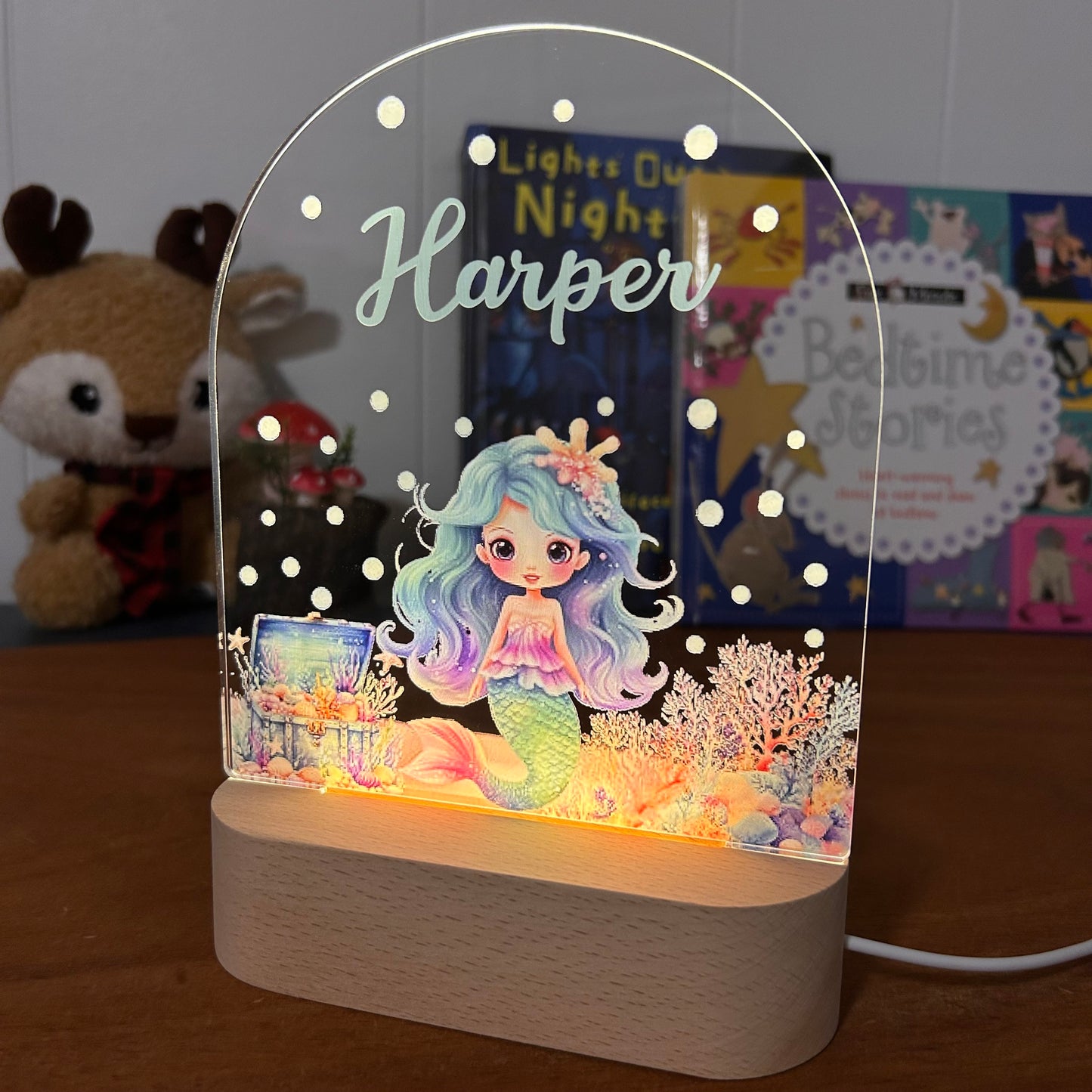 Mermaid decorative acrylic personalized night lamp for kids