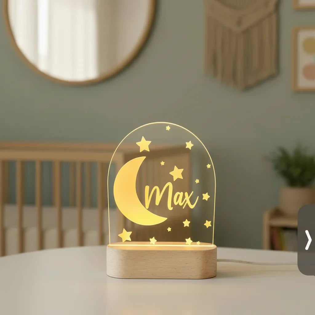 Personalized Moon & Stars Night Light for Kids Custom Name Nursery Lamp - Custom Table Lamps