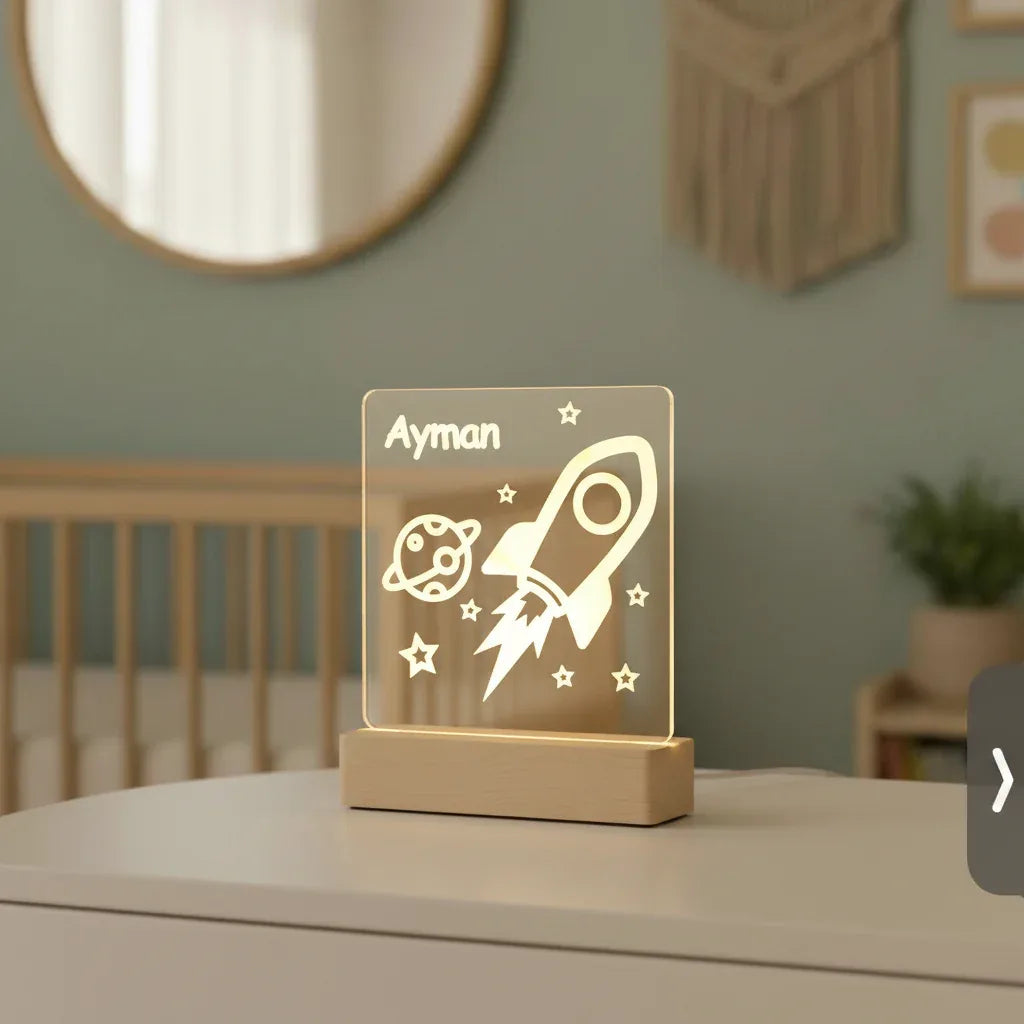 Rocket Ship Personalized Night Light Custom Name Lamp for Kids Bedroom - Custom Table Lamps