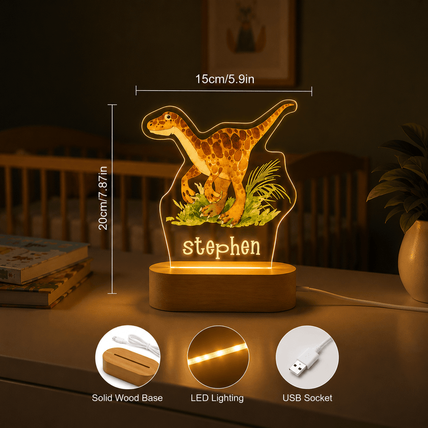 Velociraptor Dinosaur Personalized Name Light