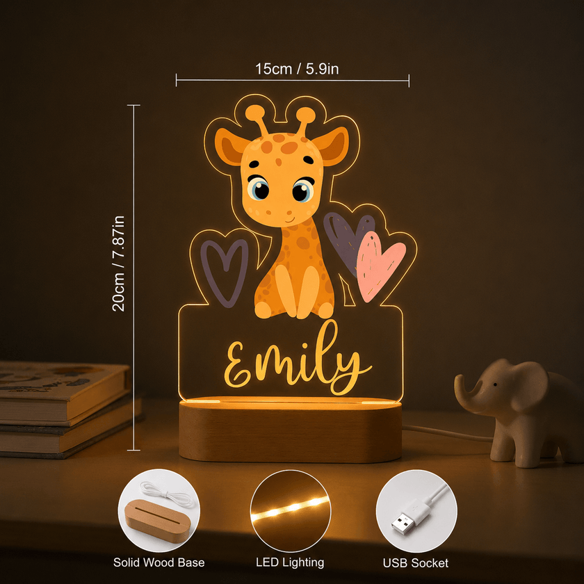 Giraffe with Hearts Personalized Name Light