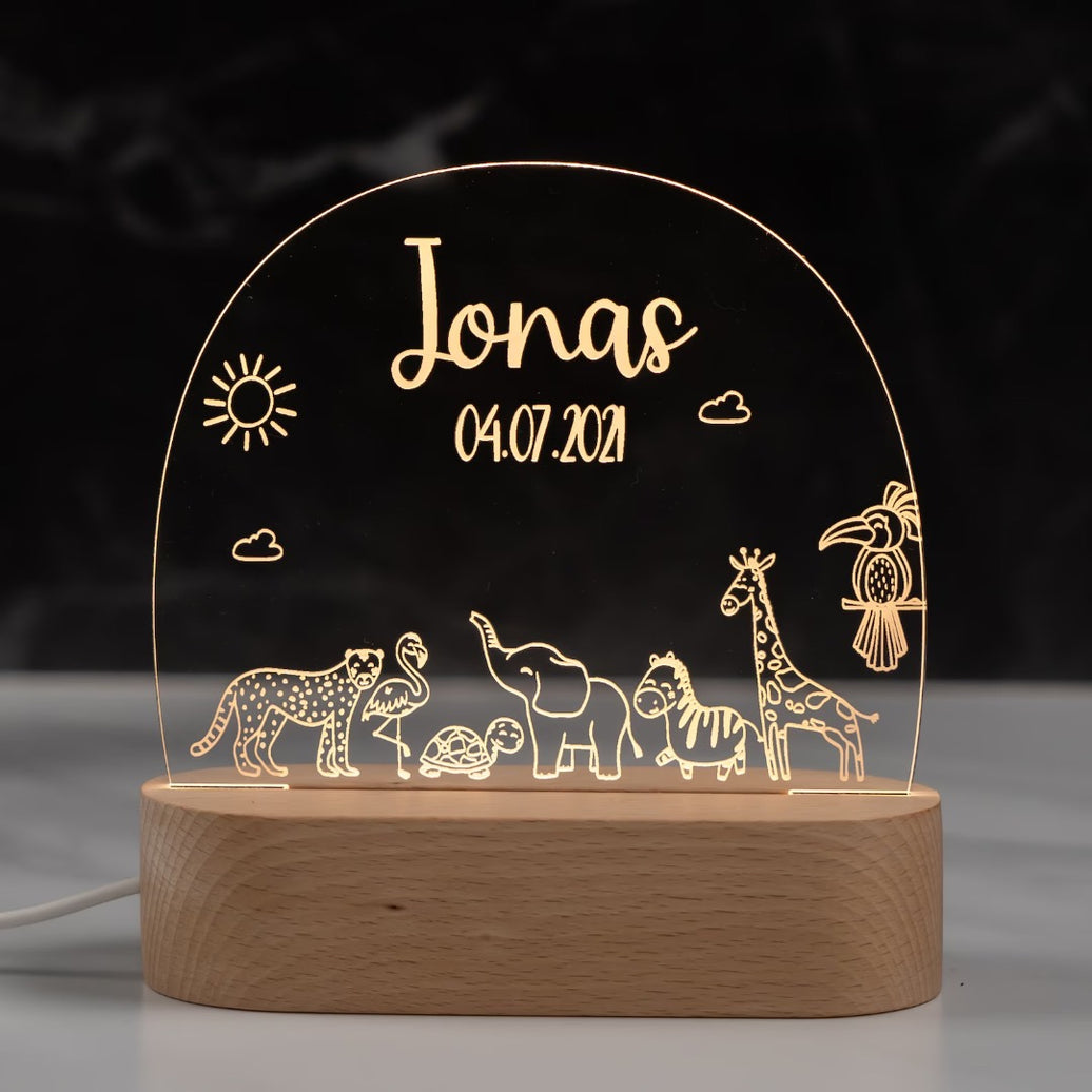 Line-drawn Safari Animals - Personalized Night Light