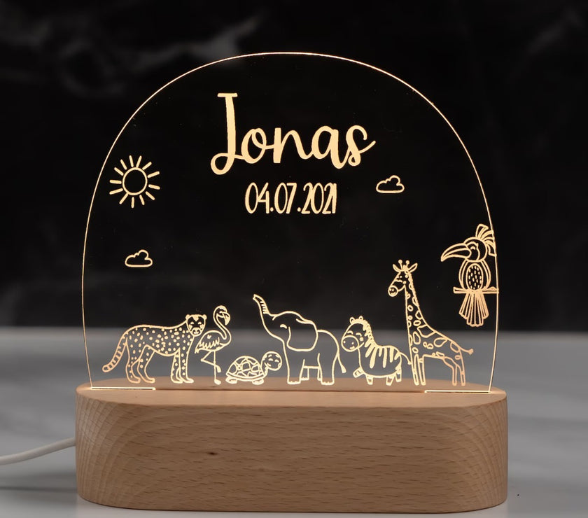 Line-drawn Safari Animals - Personalized Night Light