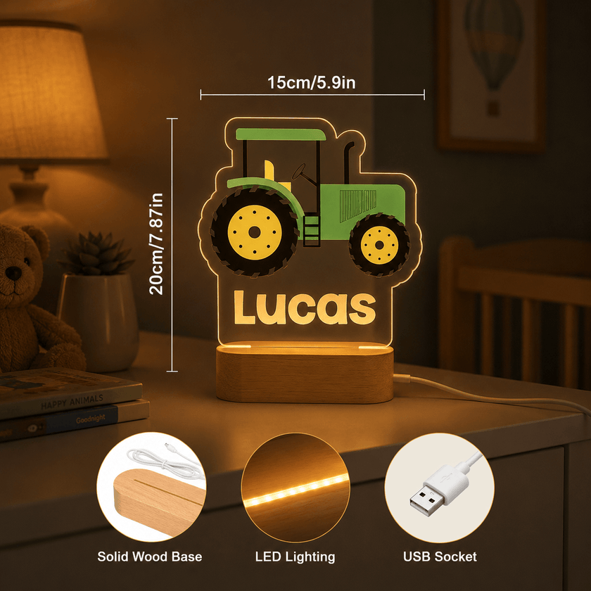 Classic Green Tractor Personalized Name Light