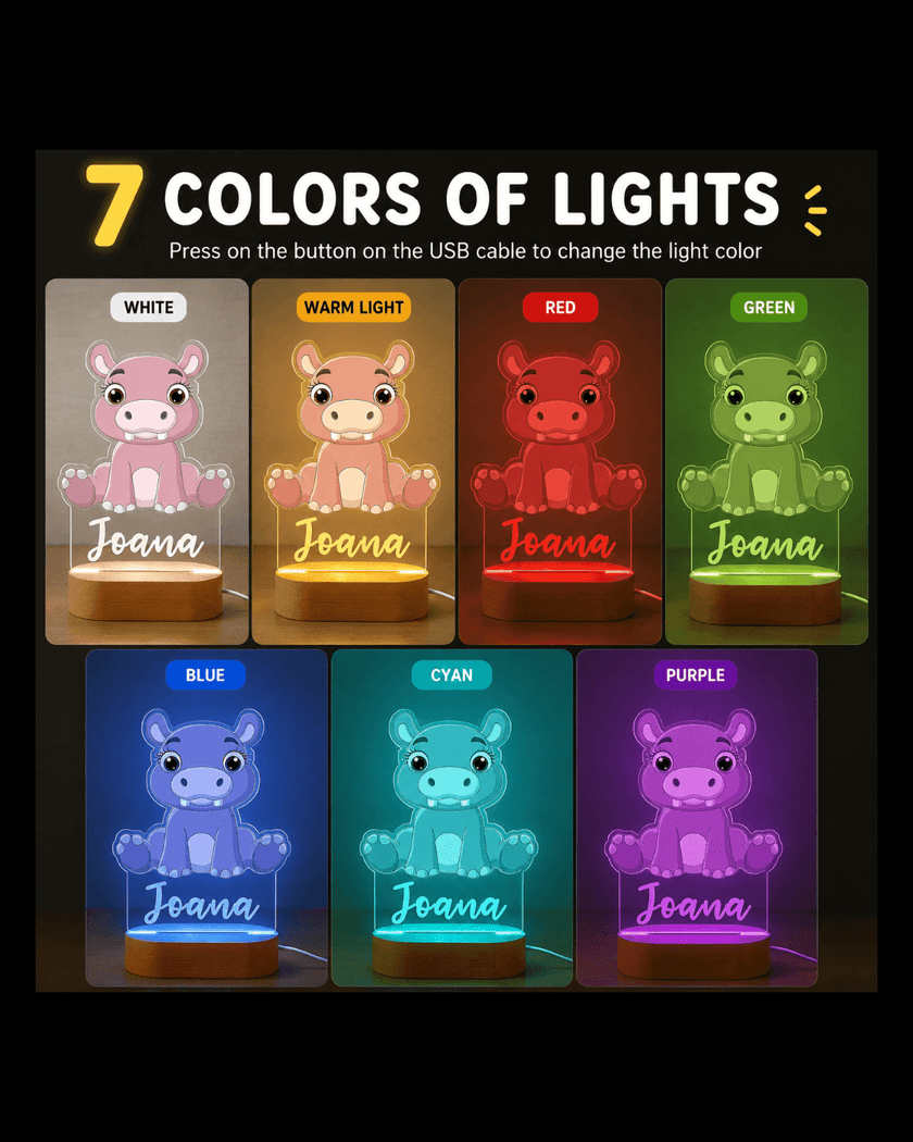 Hippo Personalized Name Light
