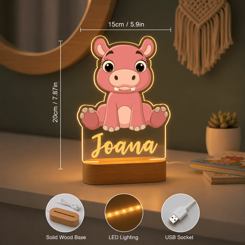 Hippo Personalized Name Light
