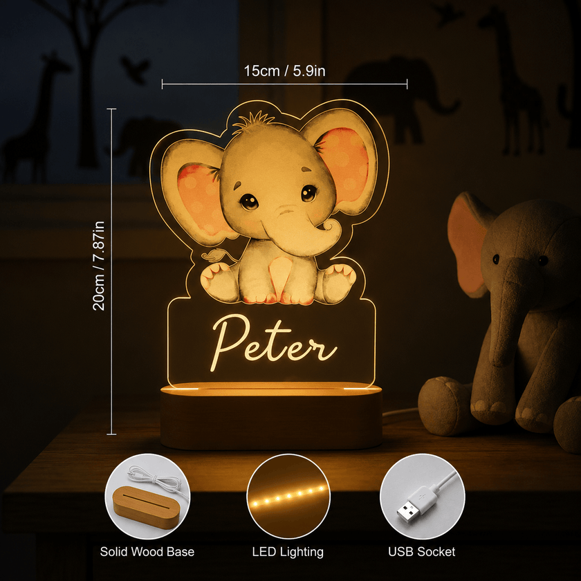 Elephant with Pink Ears Personalized Name Light