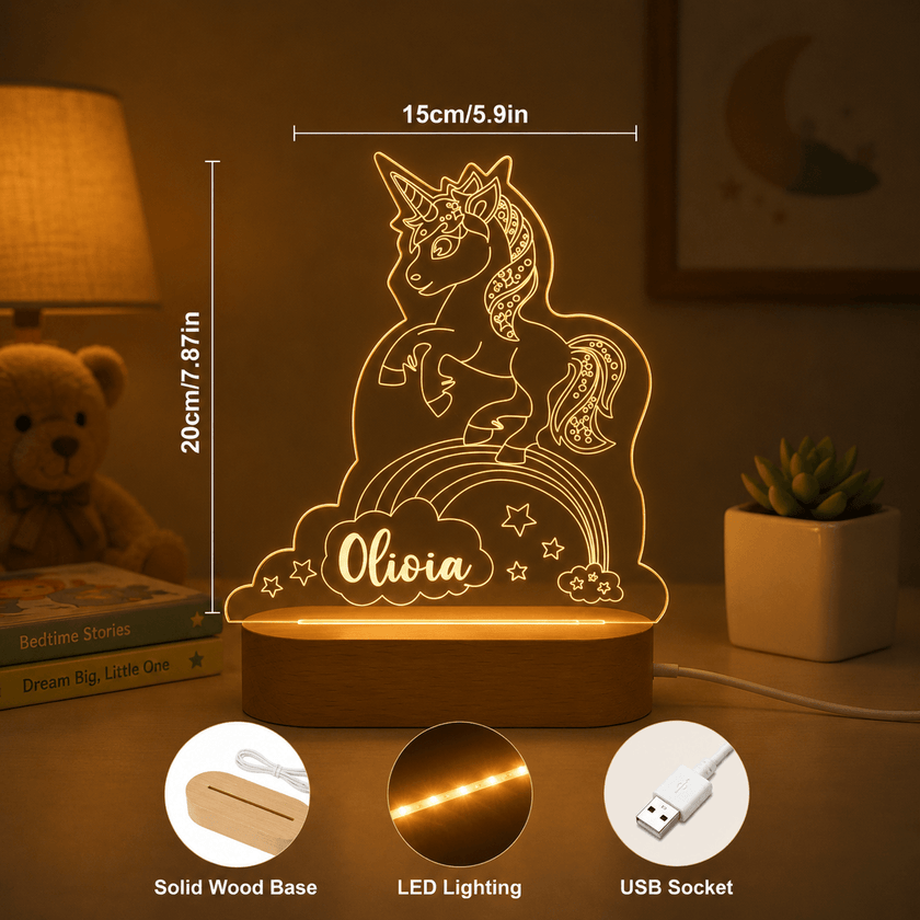 Unicorn & Rainbow Personalized Name Light