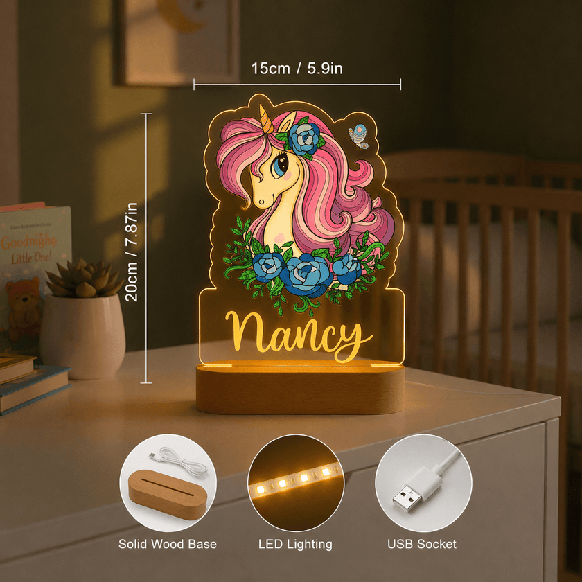 Pink Hair Unicorn Personalized Name Light