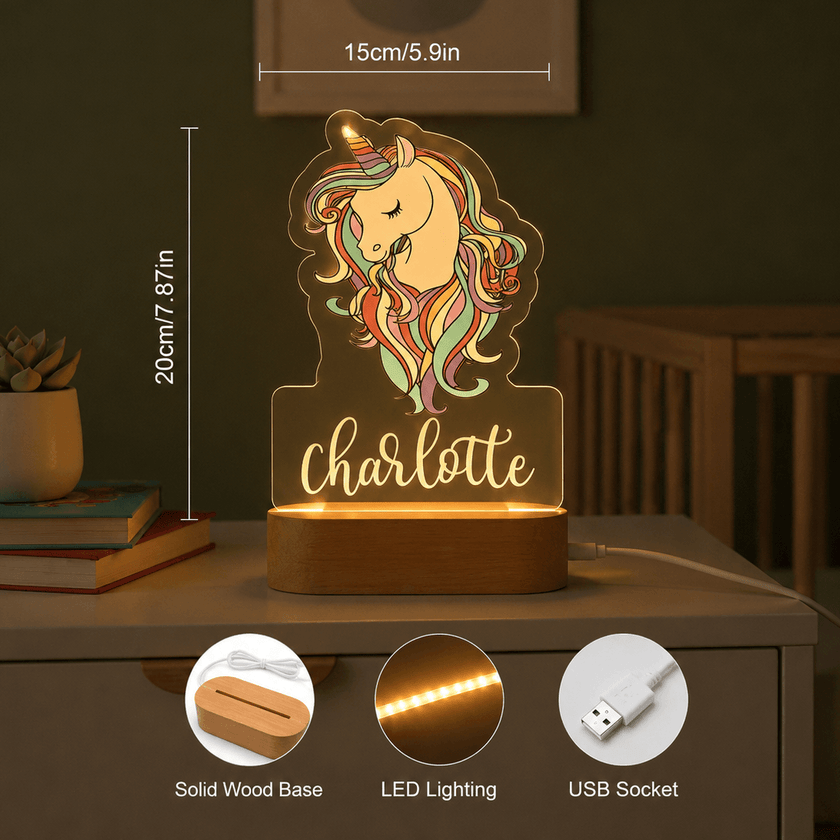 Rainbow Hair Unicorn Personalized Name Light