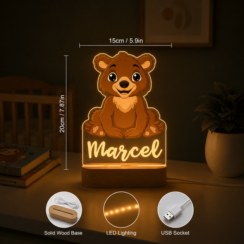 Brown Bear Personalized Name Light