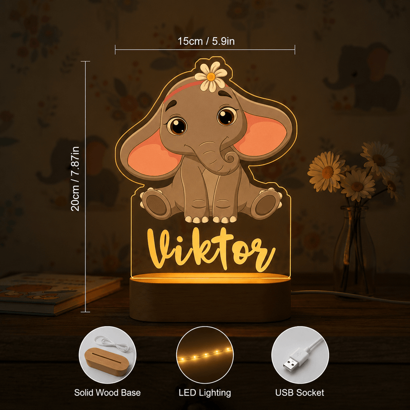 Elephant with a Daisy Personalized Name Light