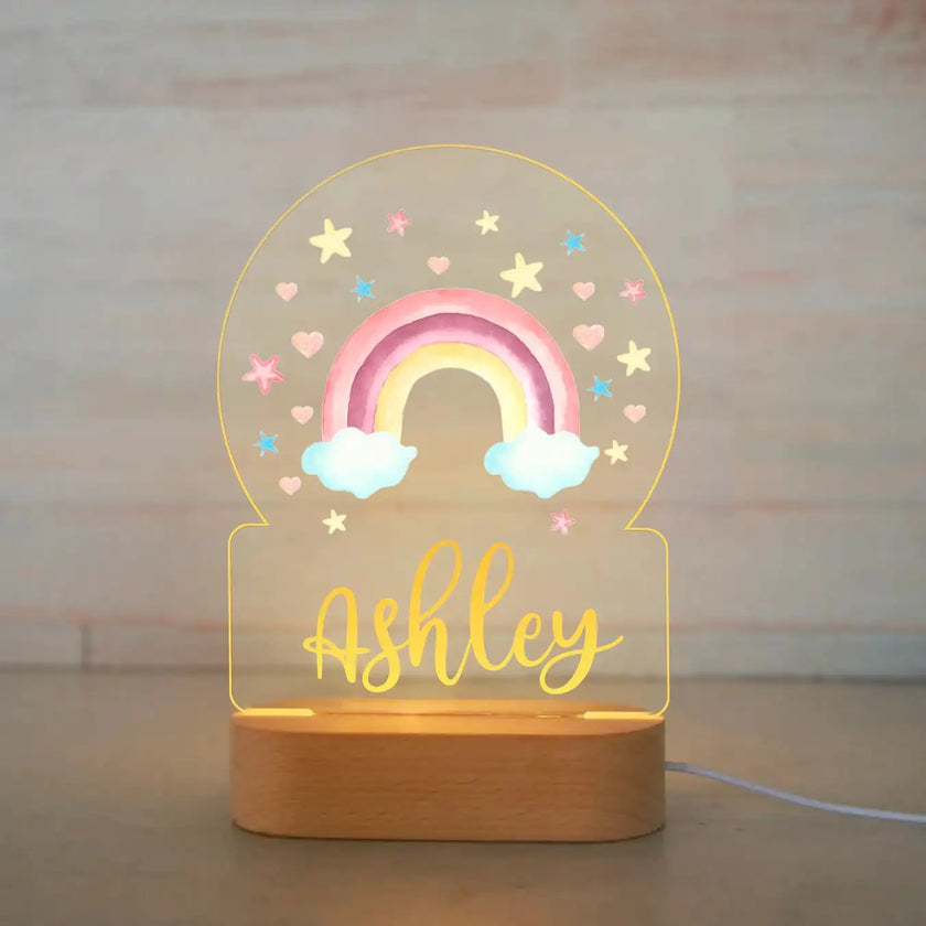 Personalized Rainbow Night Light Custom Name Acrylic Lamp for Baby Room and Kids Bedroom