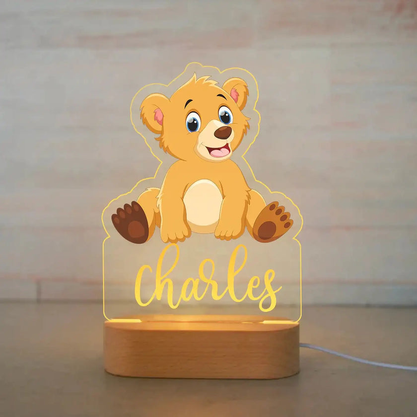 Golden Lion Cub Personalized kids Night Light Custom Name Acrylic Lamp for Kids Bedroom or Nursery