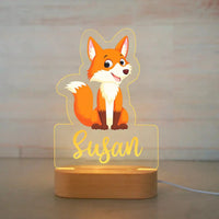 Fox Personalized Animal Night Light Custom Name Acrylic Lamp for Baby and Kids Bedroom