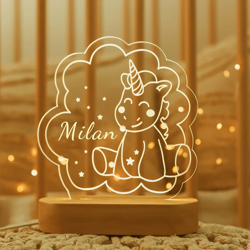 Baby Unicorn Personalized kids Night Light Custom Name Acrylic Lamp for Kids Bedroom or Nursery