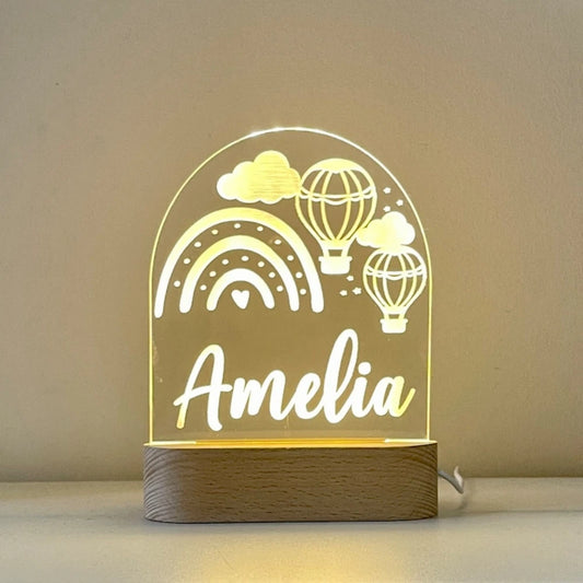 Clear acrylic led lamp with child's name 