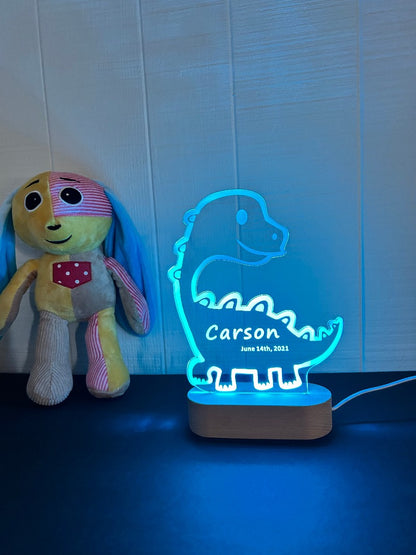 Allosaurus dinosaur personalized night light cyan