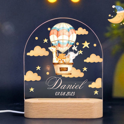 animal personalized night lamp for kids with name and date