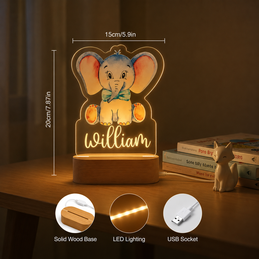 Baby Elephant Personalized Name Light
