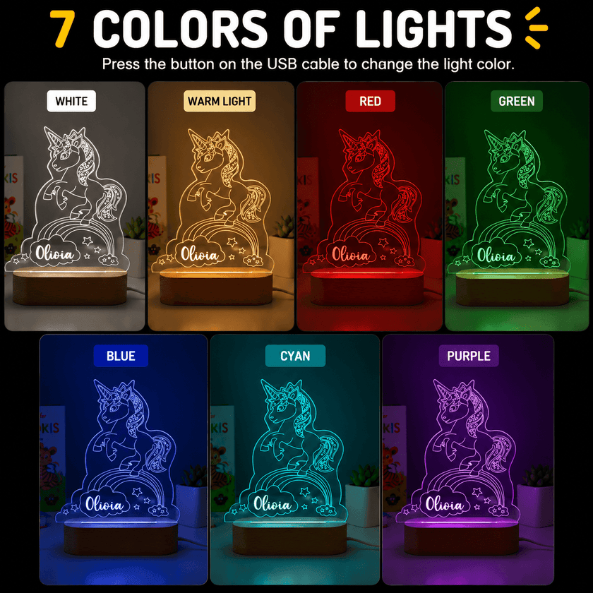Unicorn & Rainbow Personalized Name Light