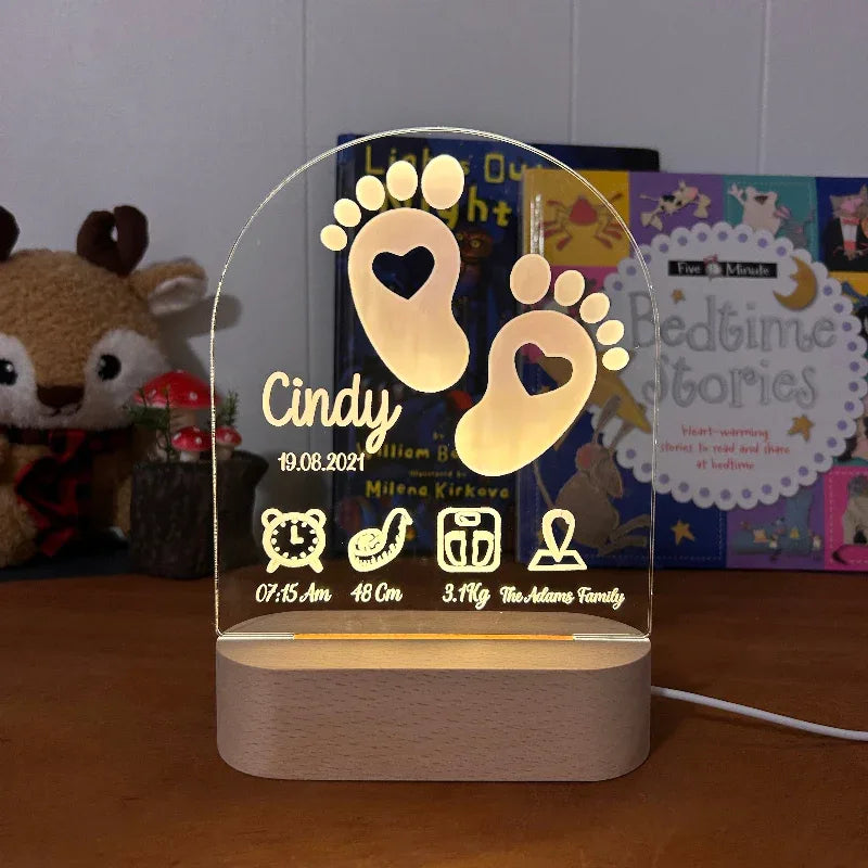 Personalized Baby Birth Stats Night Light Custom Name Nursery Lamp - Custom Table Lamps