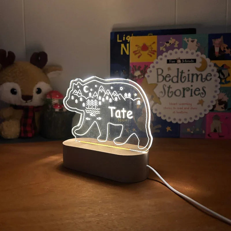 Personalized Bear Night Light for Kids Custom Name Bedside Lamp - Custom Table Lamps