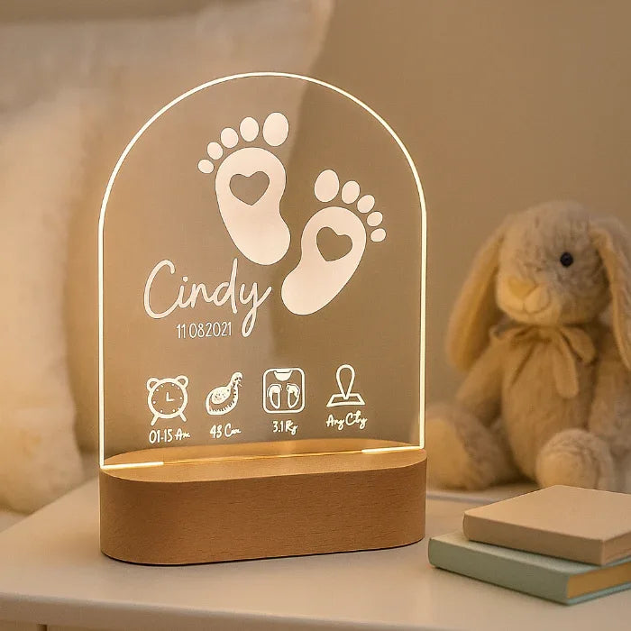 Personalized Baby Birth Stats Night Light Custom Name Nursery Lamp - Custom Table Lamps