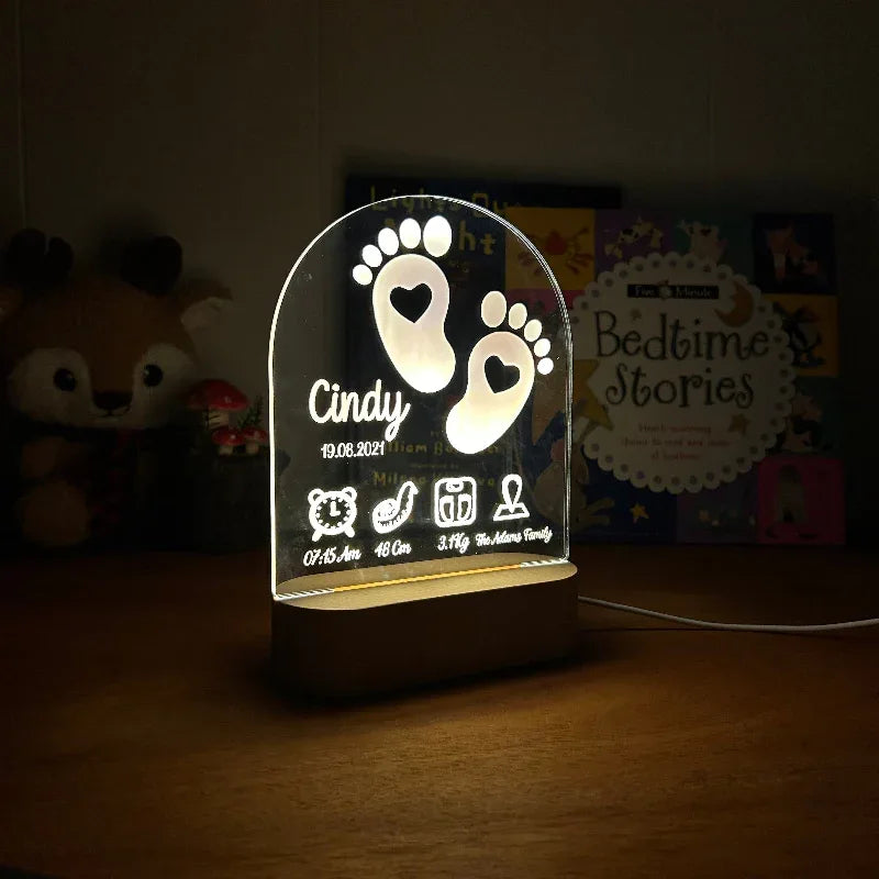 Personalized Baby Birth Stats Night Light Custom Name Nursery Lamp - Custom Table Lamps