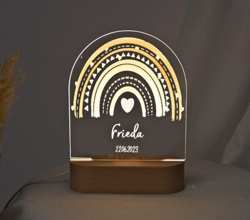 Boho Rainbow night light with baby name and birth date