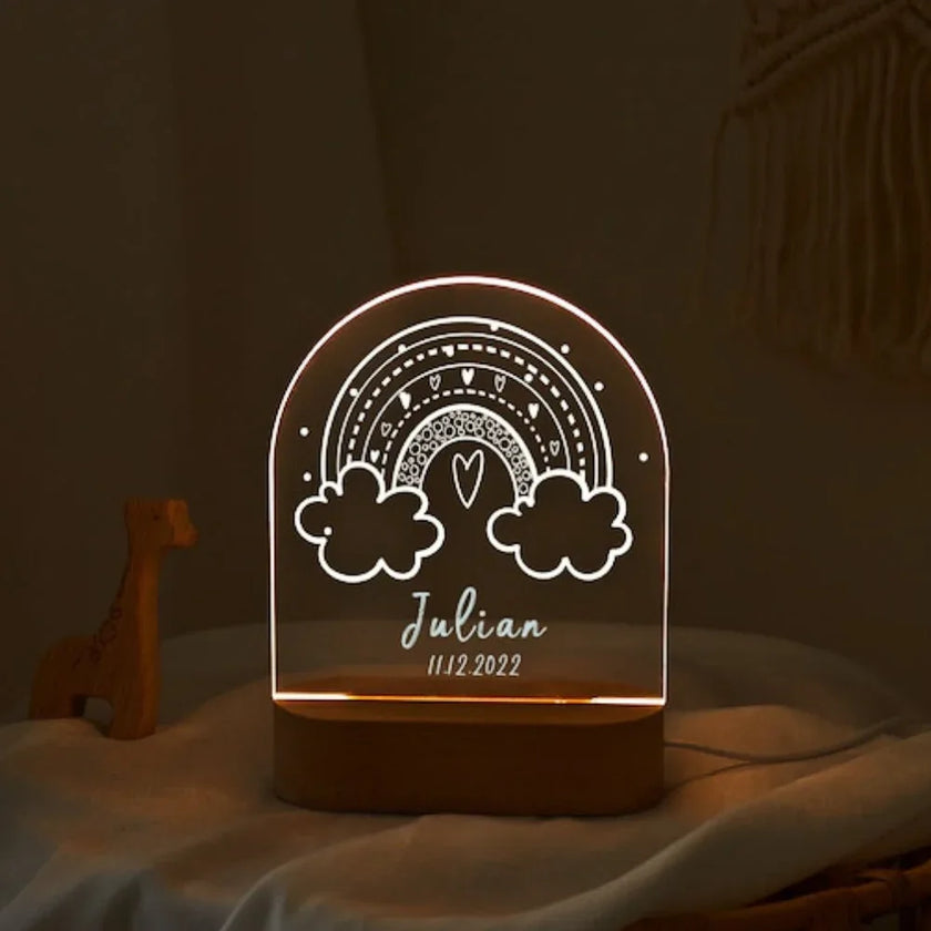Boho Line Drawn Rainbow - Personalized Night Light - Custom Table Lamps