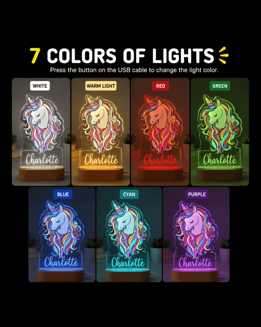 Rainbow Hair Unicorn Personalized Name Light