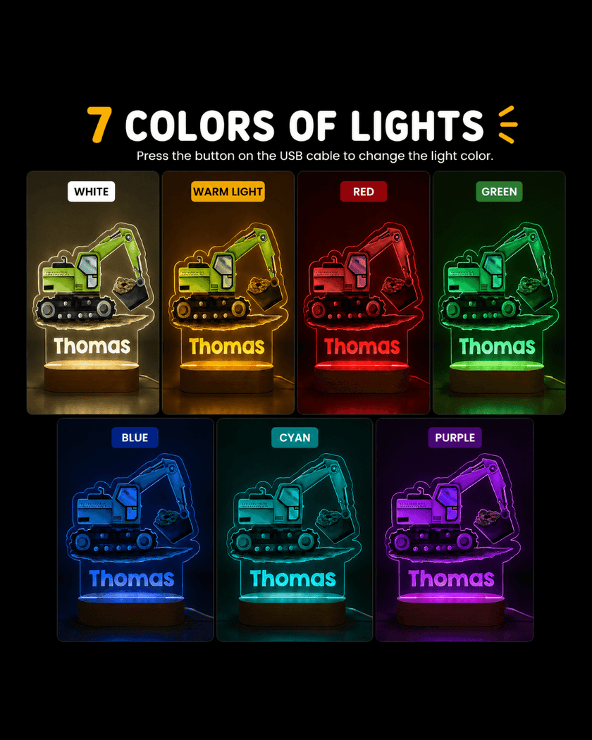 Green Excavator Personalized Name Light