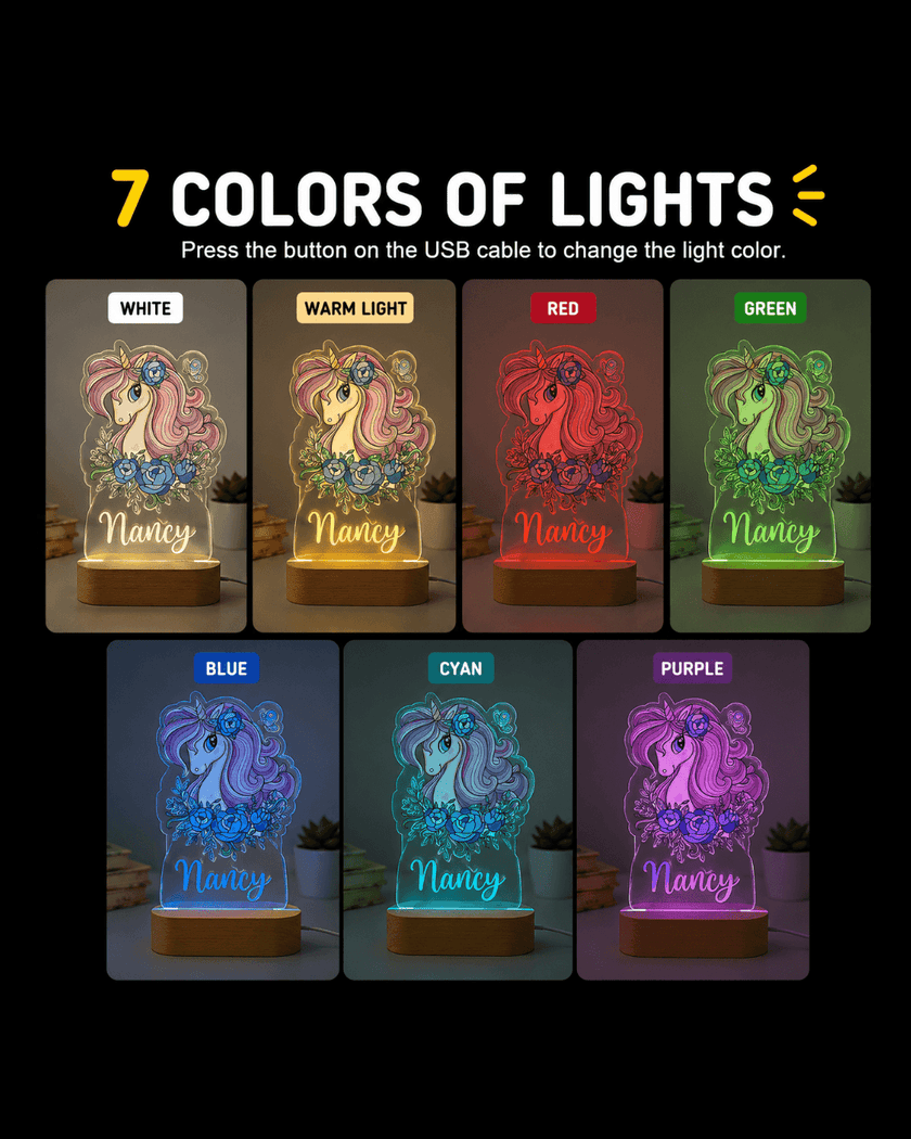 Pink Hair Unicorn Personalized Name Light