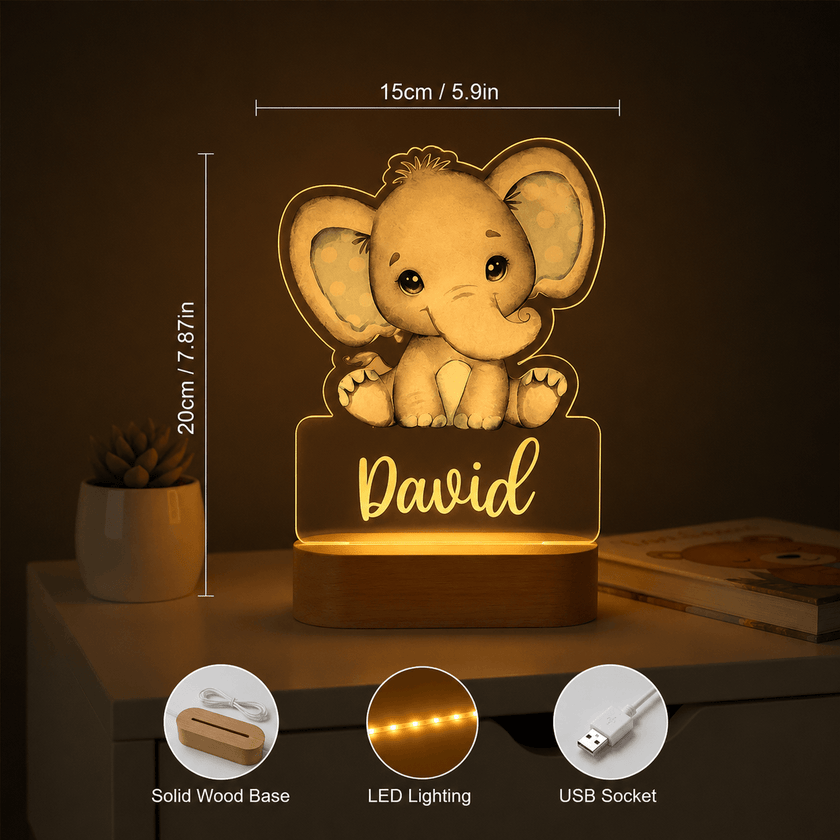Elephant with Blue Ears Personalized Name Light
