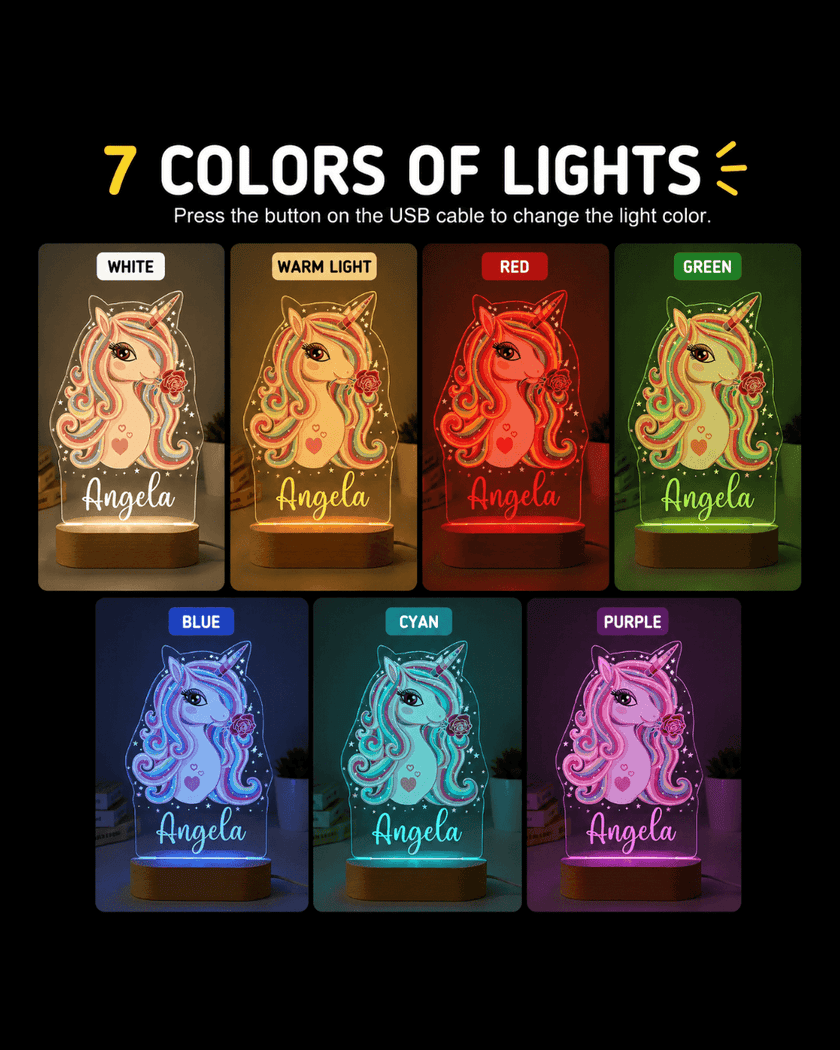 Sparkly Unicorn Personalized Name Light